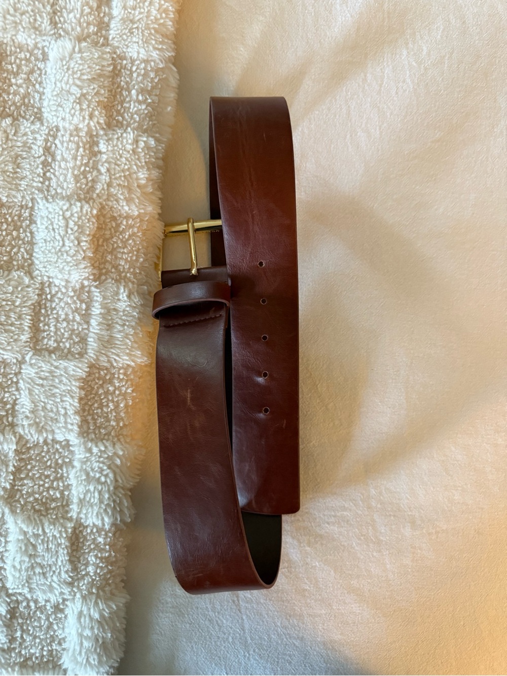 Michael Kors Deep Brown Leather Belt with Gold Buckle